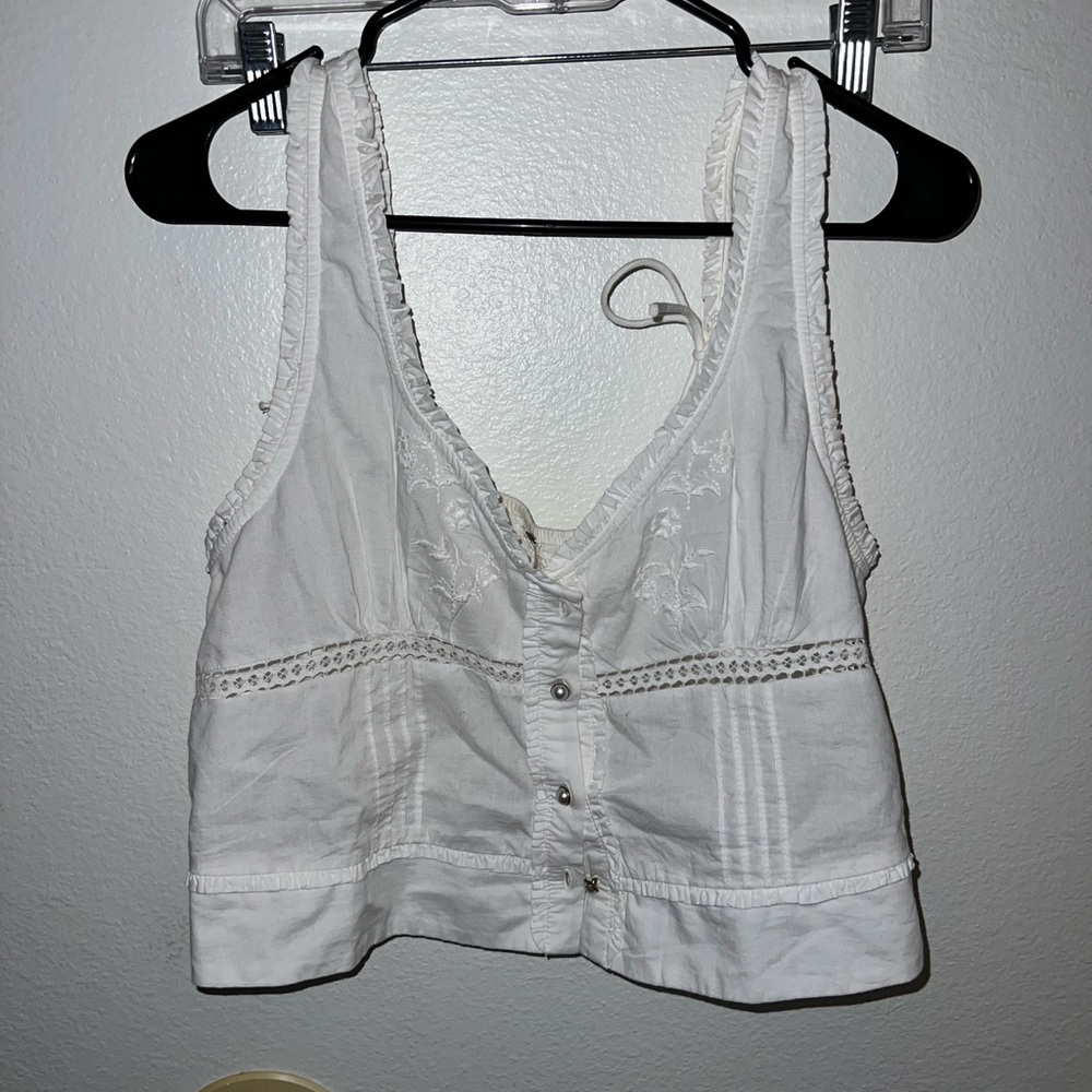 Free People White Embroidered Crop Top